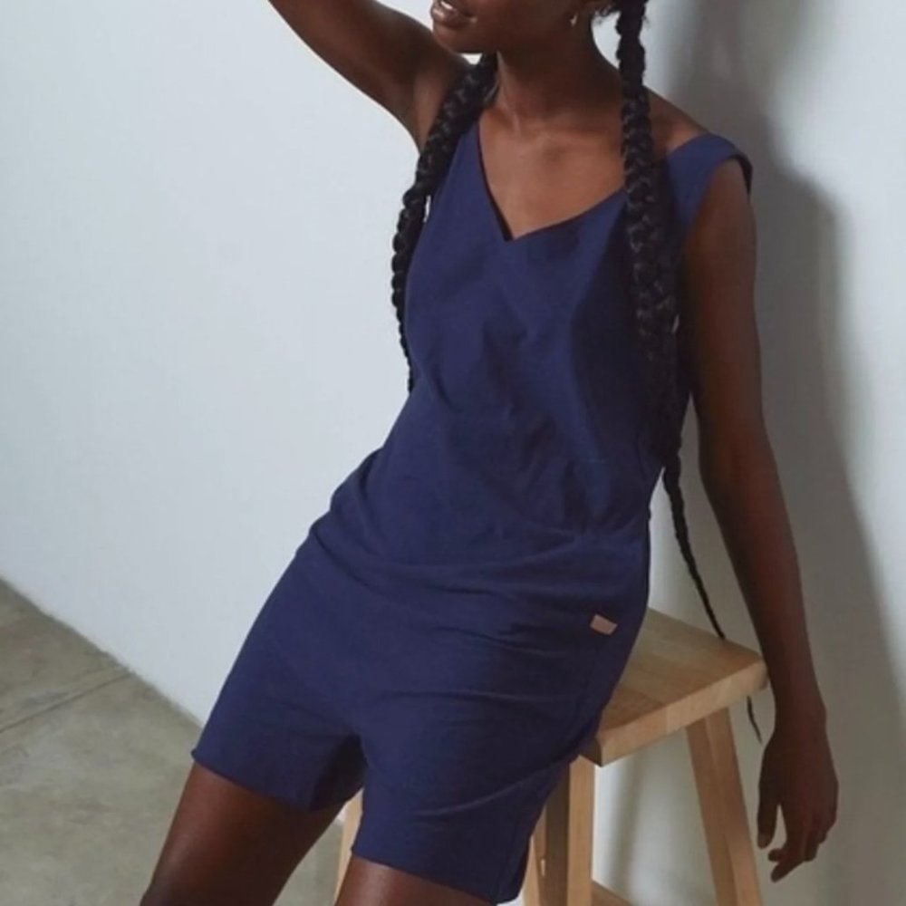 Lunya Cool Short Romper Blue size small NWOT